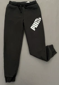 PUMA Fleece Jogger Sweatpants W/Drawstring Boys Large 14/16 Black White Logo - Picture 1 of 11