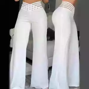 Women High Elastic Waist Wide Leg Loose Pants Summer Fashion Oversized Solid - Picture 1 of 32
