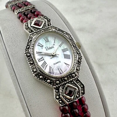 Vivani Mother of Pearl Dial, Red Bead Band, Silver Tone Womens Watch New Battery - Image 1 of 4