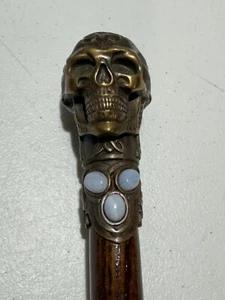 GC Artis Skull bronze handle Wooden Walking Stick Cane Vintage - Picture 1 of 12