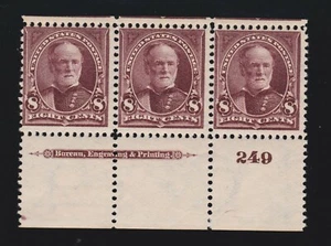 US 272 8c Sherman Mint Bottom Plate #249 Strip of 3 F-VF OG NH SCV $300 (001) - Picture 1 of 2