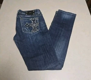 Miss Me Jeans JP5101SK 29 30x33 Bootcut Rhinestone Cross Dark Wash Distress - Picture 1 of 7
