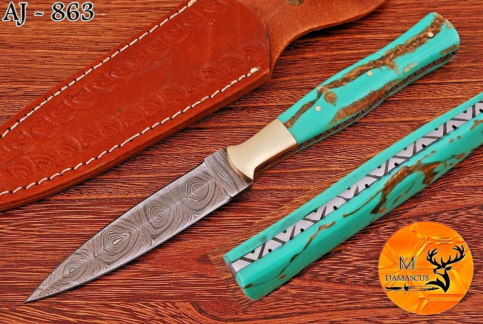CUCHILLO BOTA DE ACERO DAMASCO FORJADO HECHO A MANO PERSONALIZADO LANZAR DAGA DE CAZA - 863 Foto 1 de 4