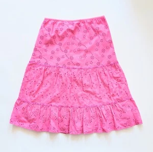 Jack & Jo Women's Medium Knee Length Tiered Eyelet Cut Skirt Pink - Picture 1 of 9