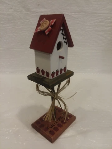 Hand Made Hand Painted Wooden Birdhouse-Rustic-Unique Piece With Stand & Accents Cover