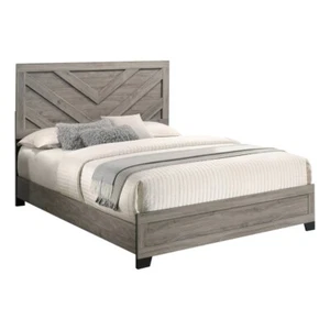 Best Quality Furniture Light Gray Wood Full Size Panel Bed - Picture 1 of 2