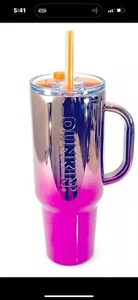 DUNKIN Stainless Shiny Ombré Tumbler Handle 40 oz Metallic Pink /orange RARE - Picture 1 of 3