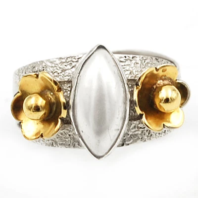 Anello Argento Sterling Gioielleria Originale Due Toni Francese E Perla TG:17 - Immagine 1 di 2