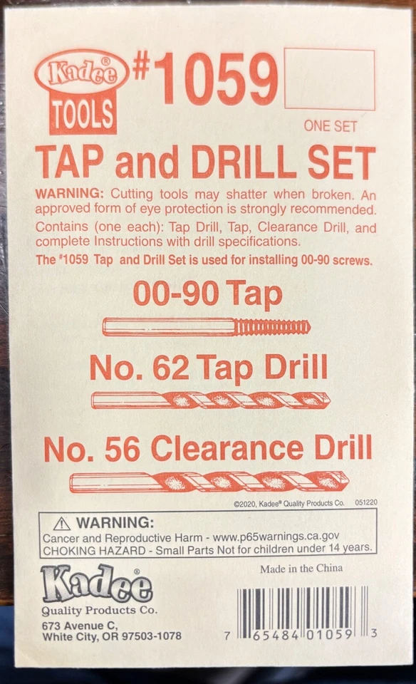 Kadee Hobby Tools:  Tap and Drill Set #1059 for 00-90 machine screws - Image 1 of 1