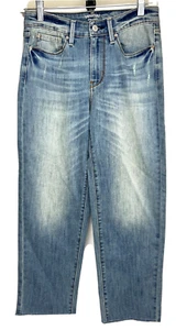 Signature Levi Strauss Lounge Crop Womens Blue Denim Jeans Raw Hem 28x24 Actual - Picture 1 of 10
