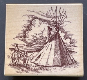 Journey's End Native American Indian Teepee Tent Tribe House Wood Rubber Stamp - Picture 1 of 4