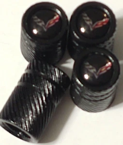 Tire Valve Stem Caps For Corvette Auto 4 pc Air Dust Covers Car Wheels Black New - Picture 1 of 3
