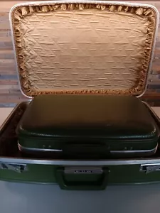 Vintage Avocado Green 2 Piece Nesting Luggage 1960s Hardshell. Initialed EDR. - Picture 1 of 17