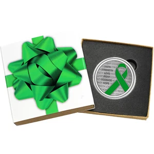 Hand-Enameled Green Awareness Ribbon 1oz .999 Silver Round in Gift Box - Picture 1 of 8