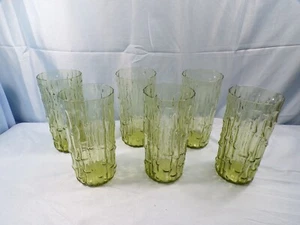 Set of 6 Imperial Olive Verde Green Glass Bamboo Tumblers 5 3/4" Tall - Picture 1 of 10