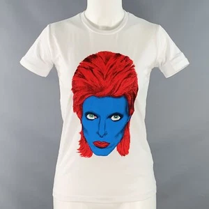 JOHN RICHMOND Size XS White Multi Color Cotton Blend David Bowie Print T-Shirt - Picture 1 of 7