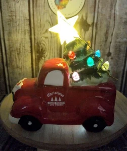 Mr Christmas Red Farm Truck 4.65 inch Lighted Tree Ceramic Ornament New - Picture 1 of 7