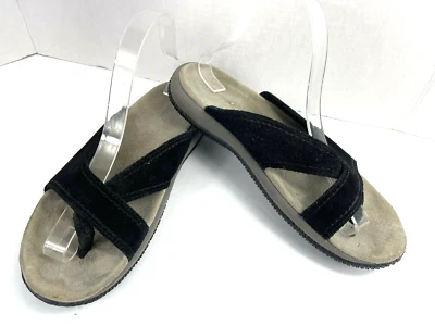 L.L. Zapatos de mujer Bean negros 8 M gamuza cuero punta tanga envolventes sandalias deslizables Foto 1 de 4