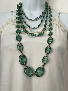 Coldwater Creek Green Lucite Multi Strand Necklace Lucite Link Chain - Picture 1 of 7