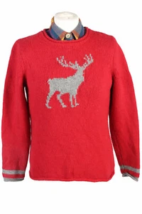 Deer Christmas Jumper Wool Xmas 90s Claiborne Unisex Red Size Petite L -IL1742 - Picture 1 of 4