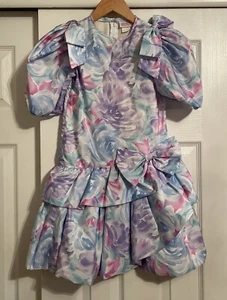 Vestido Floral Vintage Dorissa International Nicole Niñas Talla 8 Manga Abullonada Años 80 - Imagen 1 de 9