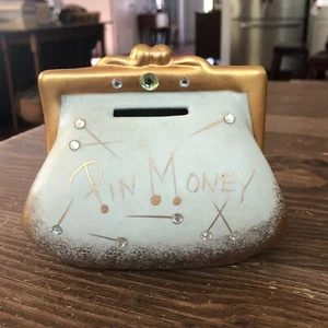 vintage PORCELAIN STILL BANK , PIN MONEY, CERAMIC COIN PURSE - Picture 1 of 4
