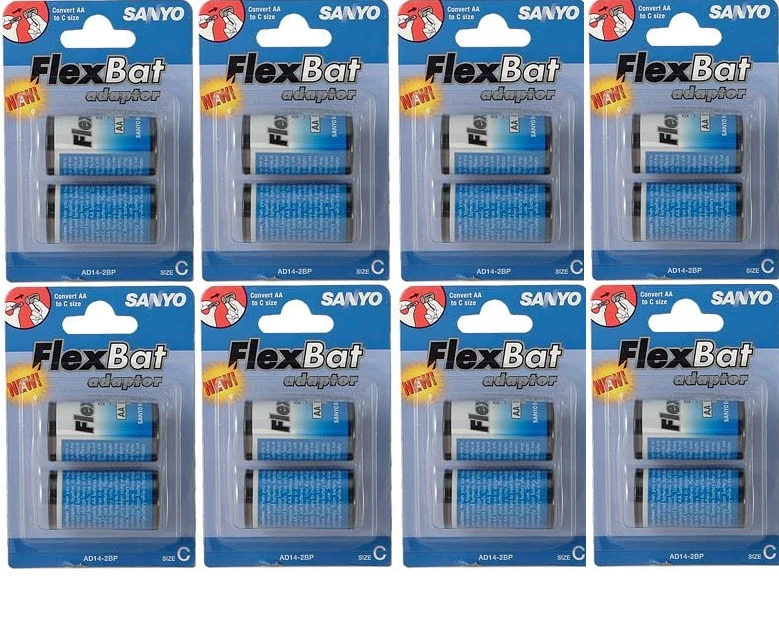 16 X SANYO Flex Bat Rechargeable Battery ADAPTOR Converts Size AA  to Size C - Image 1 of 3