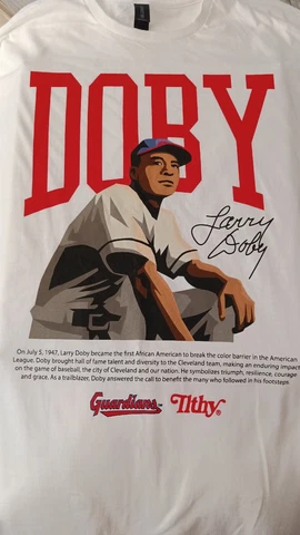 Cleveland LARRY DOBY Tshirt Friday 7/7 SGA Promo + 2023 Guardians Pockt Schedule Cover