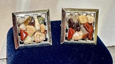 Ventage 1960s Swank Gemstone Cufflinks Silvertone MCM￼ Foto 1 de 4
