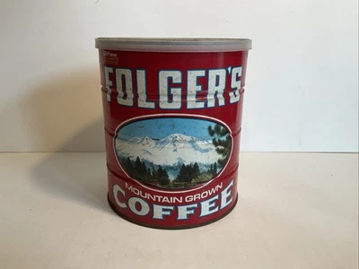 Vintage Large 3lb Folgers Nostalgia Coffee Can Mountain Grown Snowy Mountains - Image 1 of 4