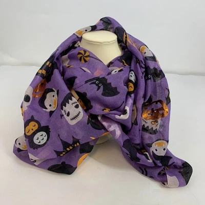 Colección 18 Halloween Bufanda Púrpura Multi Fantasma Calabaza Calavera Murciélago Foto 1 de 4