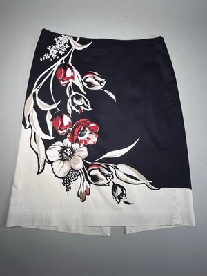 Amapolas florales rojas negras del mercado negro de la Casa Blanca, falda lápiz hasta la rodilla, talla 8 Foto 1 de 4