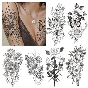 Cerlaza Tatuajes Temporales para Mujeres Adultas, Tatuajes de Flores Falsas Grandes, Transparentes - Imagen 1 de 6