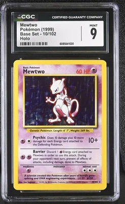CGC 9 MINT Mewtwo 1999 Base Set 10/102 Holo Pokemon Card - Image 1 of 2
