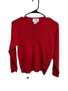 Talbots Merino Wool Cardigan Sweater Red Sz Small Petite Cable Knit Preppy - Picture 1 of 9