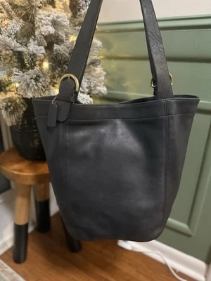 Bolso de Mano Old Coach Vintage 4082 Cuero Negro XL Bolso de Hombro Cubo de Lona Y2K Foto 1 de 4