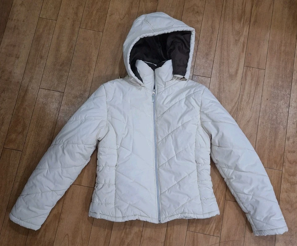 KC Collections Beige Puffer Jacket Removable Hood Women's Medium READ - Image 1 of 4