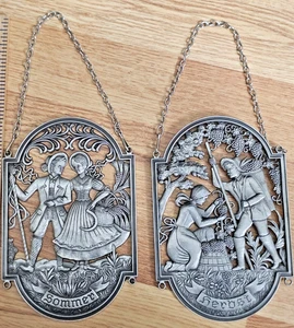 Vintage BMF ZINN Made In Italy Pewter Wall Plaques Summer & Autumn Wall Plaques - Picture 1 of 9