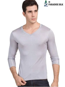 Top Johns de seda pura cuello en V mangas largas para hombre - Imagen 1 de 6