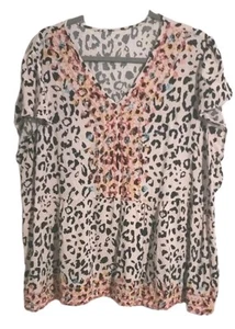Camisa Savanna Jane Para Mujer 3X Estampado Guepardo Fluido Bordado Gasa Arrugada - Imagen 1 de 6