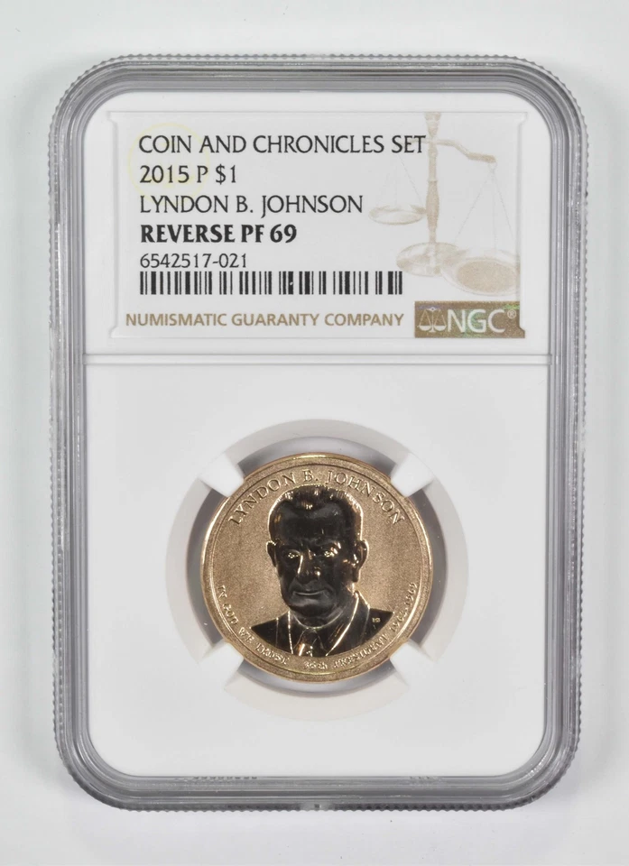 2015-P Reverse PF69 Lyndon B. Johnson $1 Coin and Chronicles NGC *5073 - Image 1 of 4