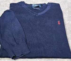 Polo Ralph Lauren - Azul Marino PIMA Cttn, Hombres LS, Cuello en V Pullover Suéter - (XL) - Imagen 1 de 3