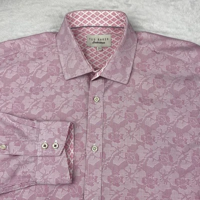 Camisa de vestir Ted Baker Endurance para hombre 16,5-32/33 rosa floral calce ajustado puños abatibles Foto 1 de 4