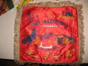 Souvenir Decorative Silk with Fringe Pillow Cover The Aleutian Islands 18" x 18" - Picture 1 of 5