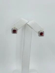 Dark Garnet CZ & White CZ Sterling Silver Earrings - Picture 1 of 5