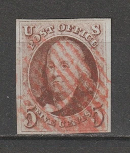 US #1d  VF-XF used, series 1847 with grid cancel, very fine margins - Picture 1 of 2