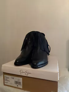 Jessica Simpson women's fringed black leather ankle boots size 8.5M New - Picture 1 of 9