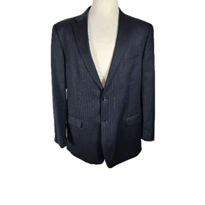 Abrigo deportivo Jones New York para hombre 46L azul oscuro a rayas 100 % lana B1 Foto 1 de 4