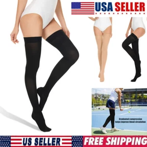 2 Pairs Extra Long Compression Socks Thigh High Black Diabetic Socks for Women - Picture 1 of 15