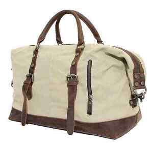 22＂Men's Large Leather Canvas Lightweight Luggage Bags Weekend Overnight Duffle